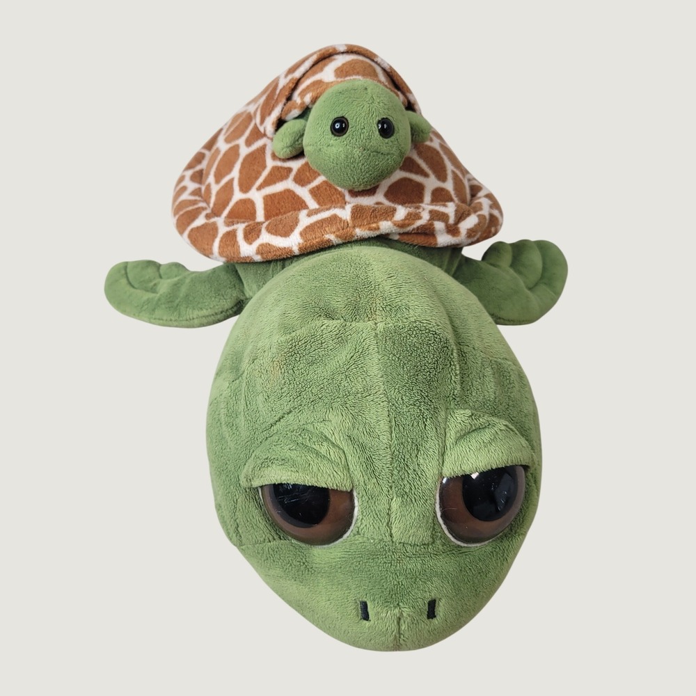 The Petting Zoo Sea Turtle Plush Mother and Baby Big Eyes Green Brown 2012